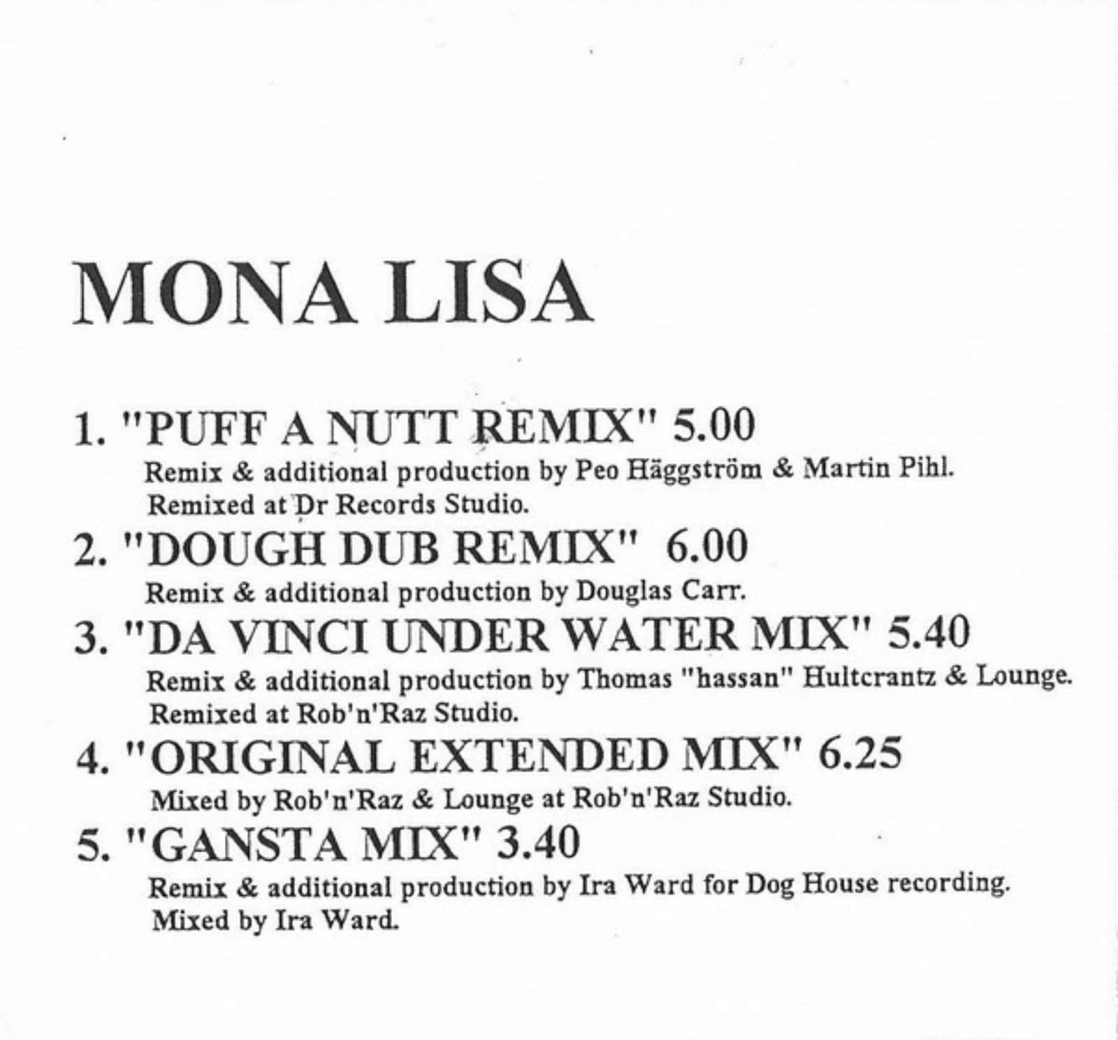 Rob 'N' Raz Feat. D-Flex — Mona Lisa (Dough Dub Remix)